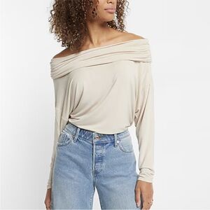 Express size extra large cream off shoulder, long dolman sleeve top NWT